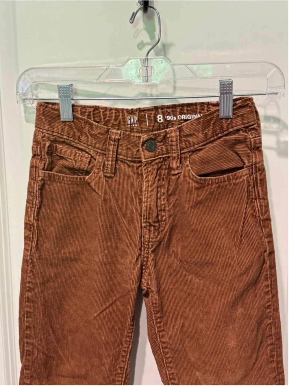 Boys Gap Brown Corduroy '90s Original Straight Jeans Size 8 adjustable waist